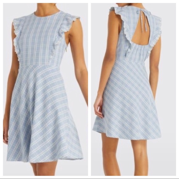 Draper James Dresses & Skirts - Draper James Blue Linen Embroidered Plaid Dress